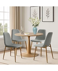 Maison Boucle Light Wood Finish 5-Piece Dining Set with 39.5 Inch Round Table and 4 Green Upholstered Chairs Wood-Look Metal Legs-Maison
