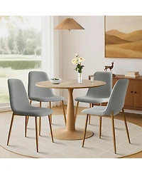Maison Boucle Light Wood Finish 5-Piece Dining Set with 39.5 Inch Round Table and 4 Green Upholstered Chairs Wood-Look Metal Legs-Maison