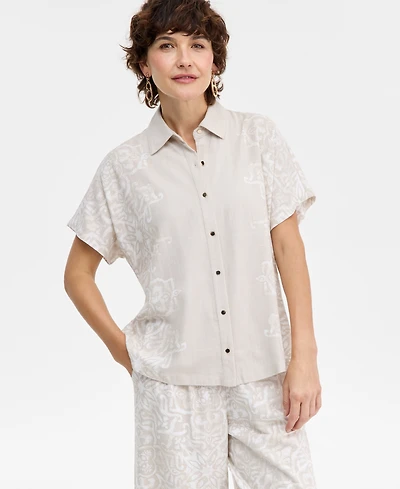 Jm Collection Women's Printed Button-Up Short-Sleeve Shirt, Macy's Exclusive