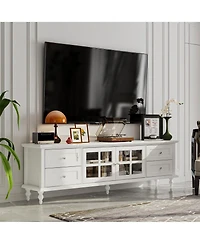 Tv Stand with 2 Glass Doors and 4 Drawers, Media Console , Entertainment Center