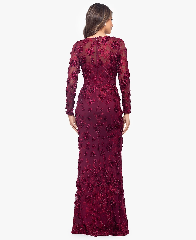 Xscape Women's Long Sleeve Rose Flower Dress