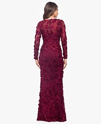 Xscape Women's Long Sleeve Rose Flower Dress