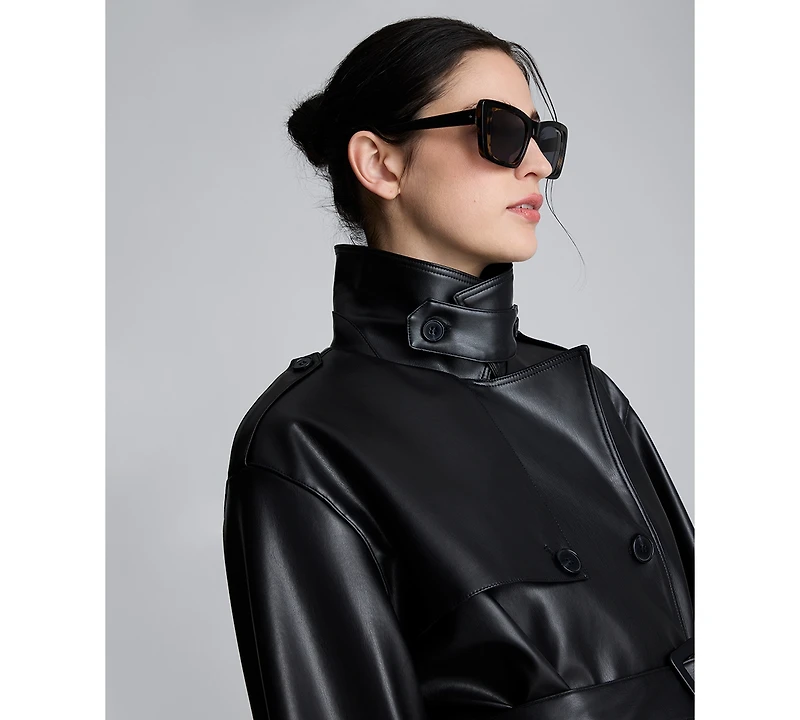 Kenneth Cole Women's Leather Trench Notch Jacket