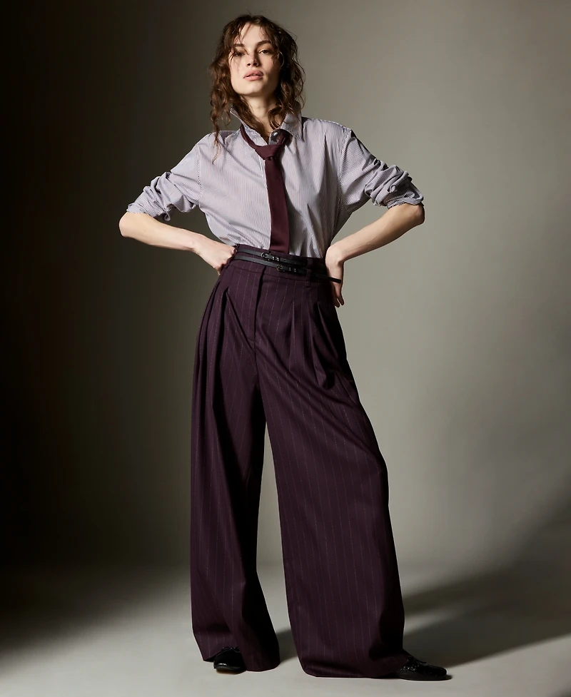 Kenneth Cole Women's Pinstripe High Rise Wide Leg Pants