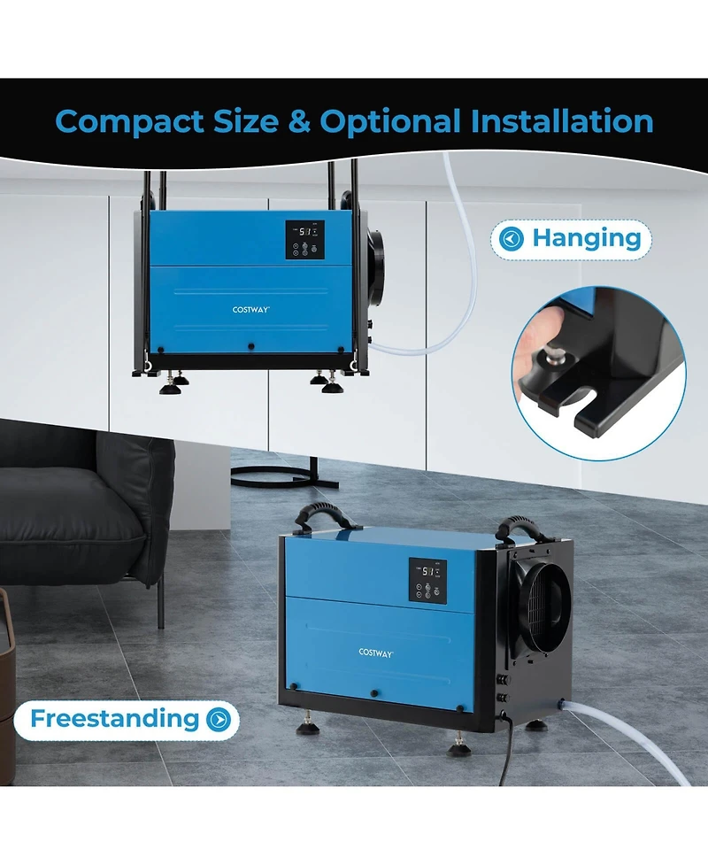 Costway 124 Pint Crawl Space Dehumidifier Commercial with 3 Modes & 24H Timer 1300 Square. feet Coverage Area
