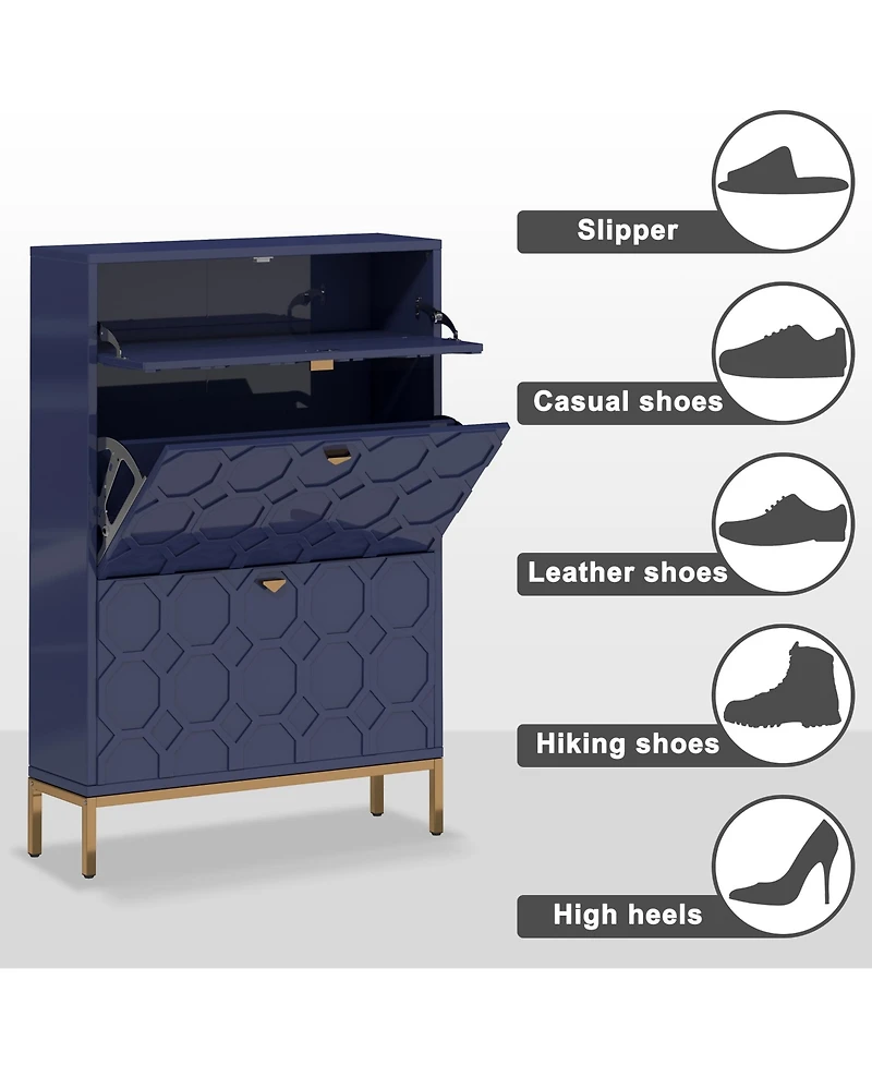 Clihome Shoe Storage Cabinet,Modern Cabinet with 3 Flip Drawers,Freestanding Hidden Slim Narrow Rack for Entryway,Hallway,Bl