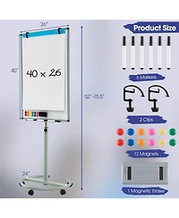 Mobile Whiteboard 40" x 26" Height Adjustable Magnetic Dry Erase Board with Stand