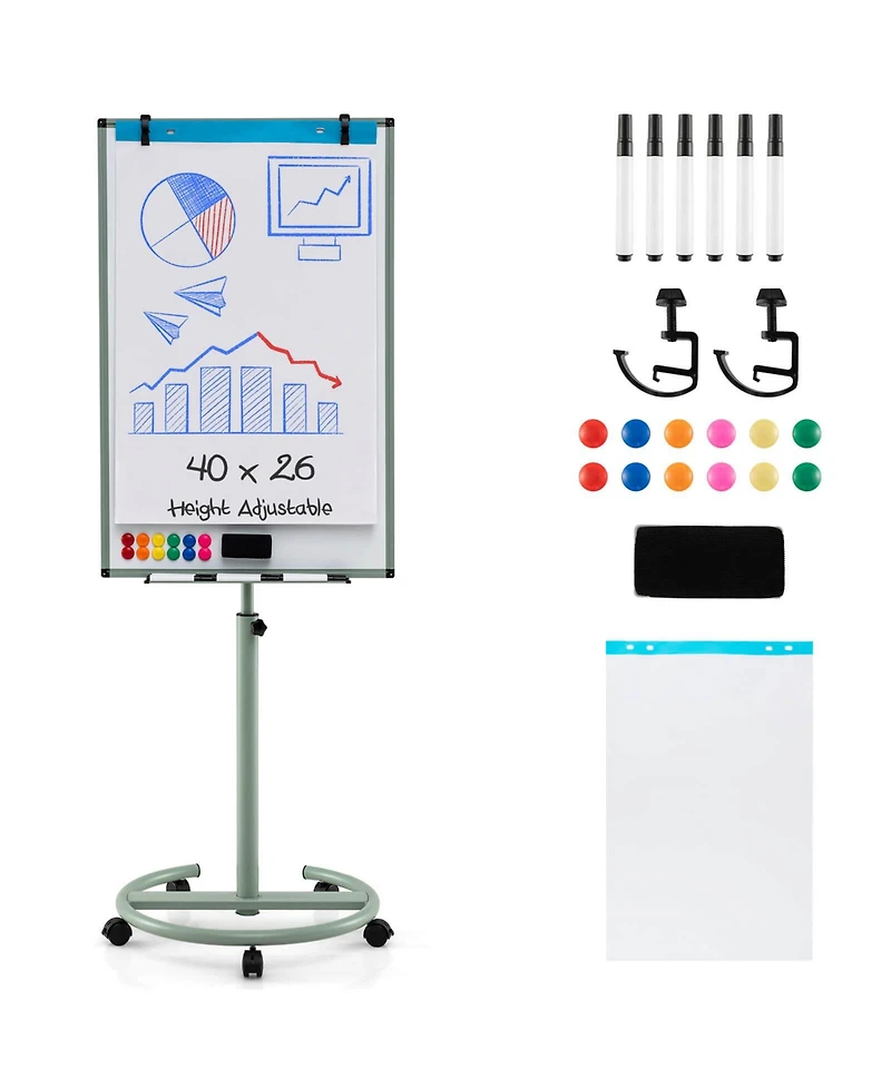 Mobile Whiteboard 40" x 26" Height Adjustable Magnetic Dry Erase Board with Stand