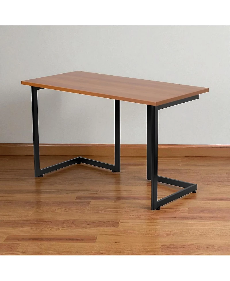 Modern Metal Frame Computer Desk with Cherry Wood Finish Top