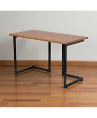 Modern Metal Frame Computer Desk with Cherry Wood Finish Top