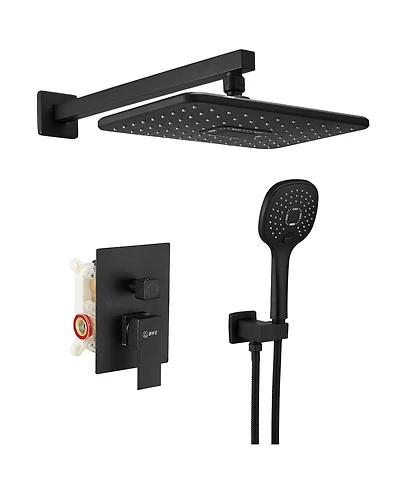 Greenspring Single-Handle 2-Spray of Rain Shower Head System Faucet and Handheld Kit Matte Black (Valve Included)