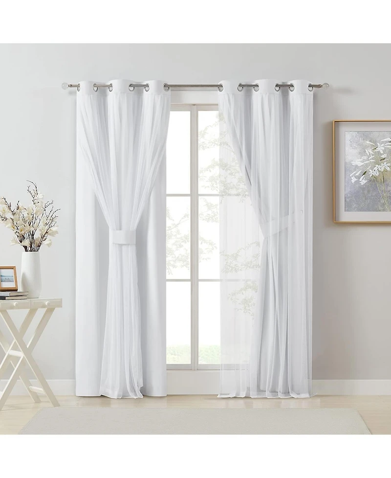 Kate Aurora Basic Elegance 2 Pack Double Layered Hotel Chic Sheer Light Defusing Curtains - 38 in. W x 63 in. L