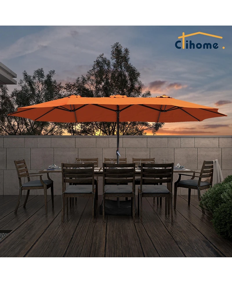 Clihome 15 ft. Steel Patio Umbrella, with Base and Sandbags, Weather-Resistant,Tan