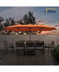 Clihome 15 ft. Steel Patio Umbrella, with Base and Sandbags, Weather-Resistant,Tan