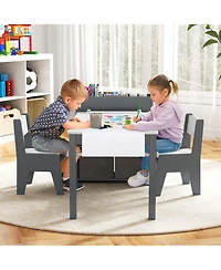 Kids Art Table & Chairs Set with Paper Roll Wooden Craft Study Desk Active Play