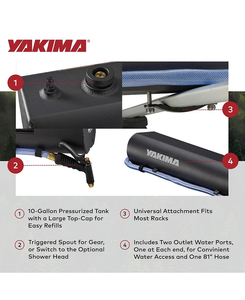 Yakima RoadShower Large 10 Gallon Portable Pressurized Water Storage, Black