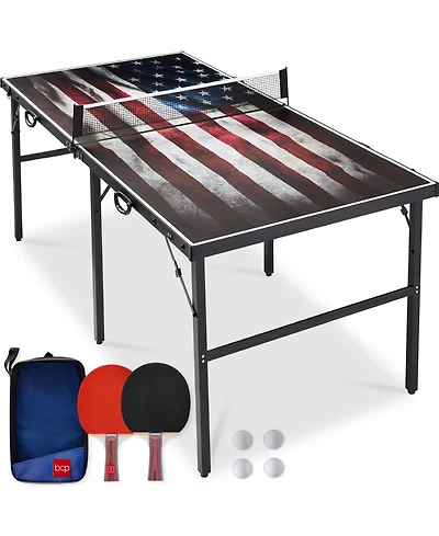 Best Choice Products 6x3ft Portable Ping Pong Table Game Set, Folding Table Tennis w/ 2 Paddles