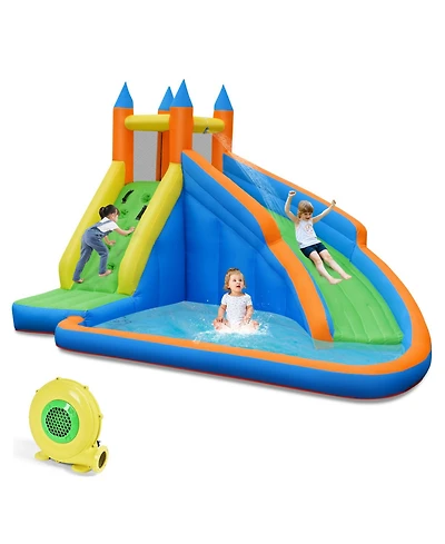 Gymax Inflatable Water Park Bounce House Climbing Wall Splash Pool w/ 480W Blower Outdoor