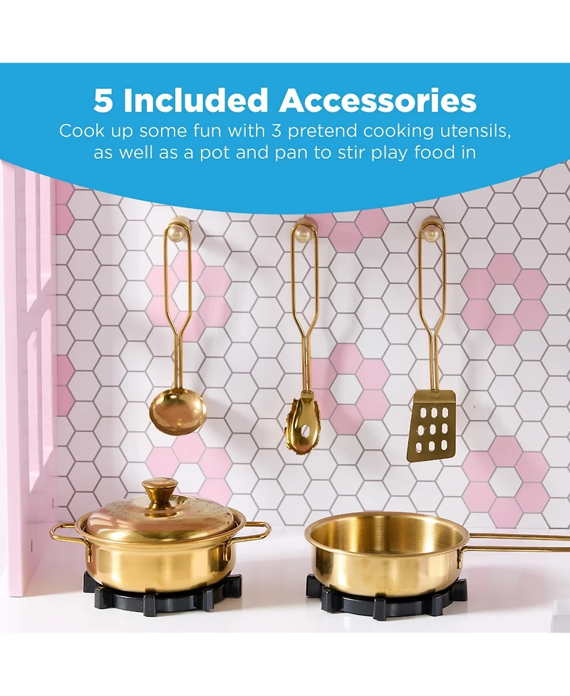 Best Choice Products Pretend Play Wooden Farmhouse Kitchen Set w/ Storage, Clicking Knobs, 5 Accessories
