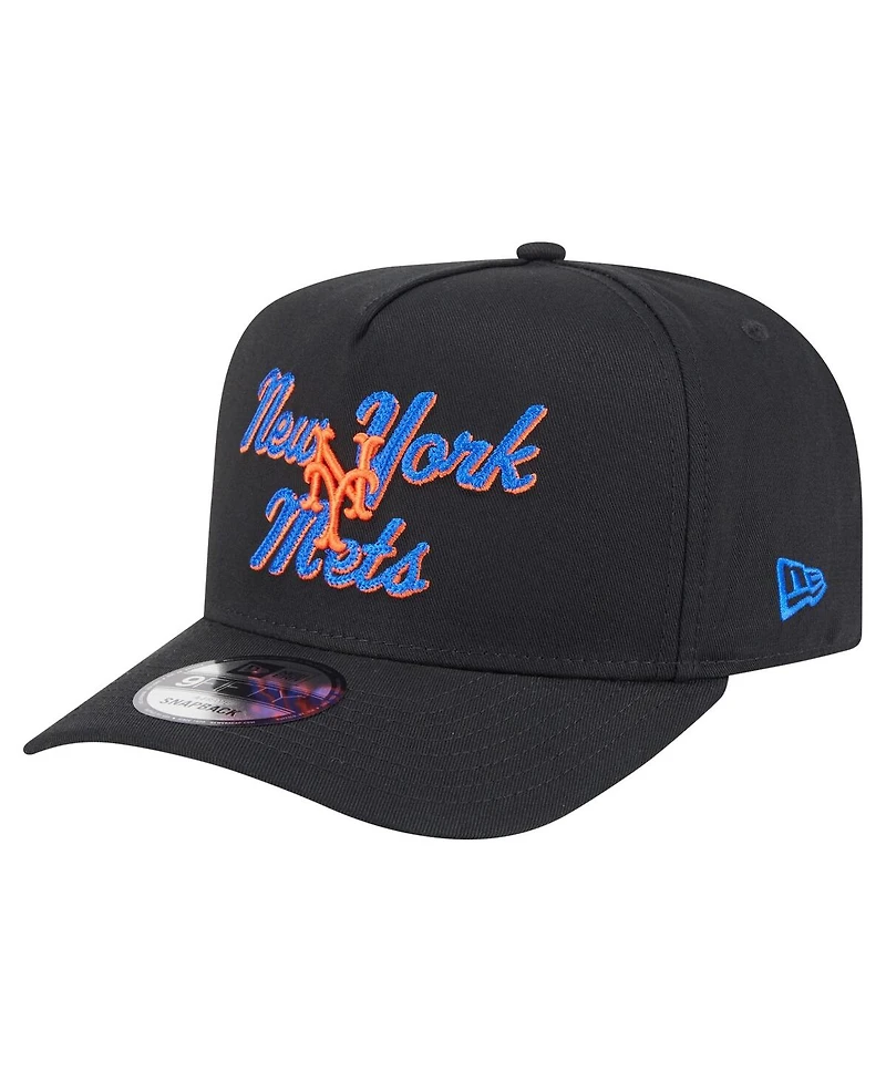 New Era Men's Black New York Mets Chainstitch 9FIFTY A-Frame Snapback Hat