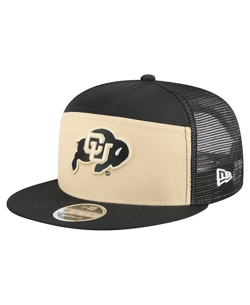 New Era Men's Black/Gold Colorado Buffaloes Outdoor Wide Panel 9FIFTY Snapback Trucker Hat