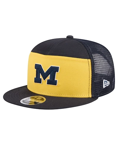 New Era Men's Black/Maize Michigan Wolverines Outdoor Wide Panel 9FIFTY Snapback Trucker Hat
