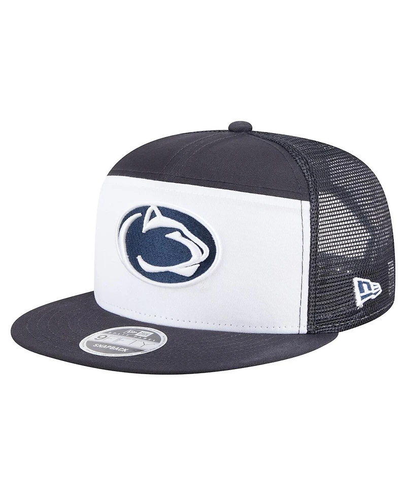 New Era Men's Navy/White Penn State Nittany Lions Outdoor Wide Panel 9FIFTY Snapback Trucker Hat