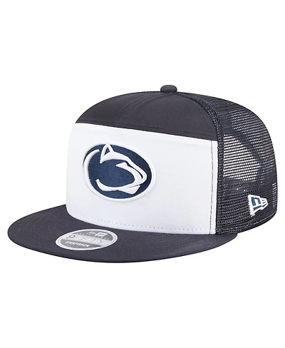 New Era Men's Navy/White Penn State Nittany Lions Outdoor Wide Panel 9FIFTY Snapback Trucker Hat