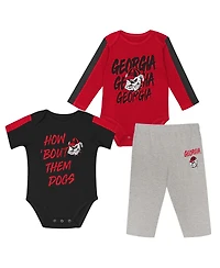 Outerstuff Baby Boys and Girls 3-Piece Red/Black Georgia Bulldogs Double Down Bodysuit Pants Set