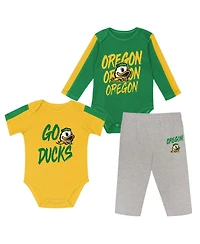 Outerstuff Baby Boys and Girls 3-Piece Green/Yellow Oregon Ducks Double Down Bodysuit Pants Set