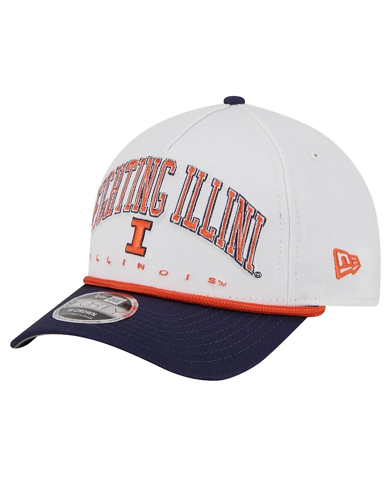 New Era Men's White/Navy Illinois Fighting Illini Arch Two-Tone Rope 9FORTY A-Frame M-Crown Adjustable Hat