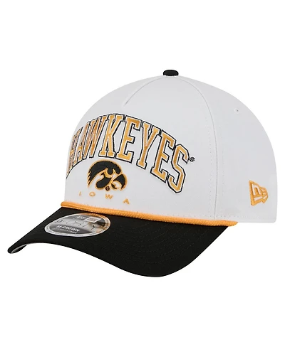 New Era Men's White/Black Iowa Hawkeyes Arch Two-Tone Rope 9FORTY A-Frame M-Crown Adjustable Hat