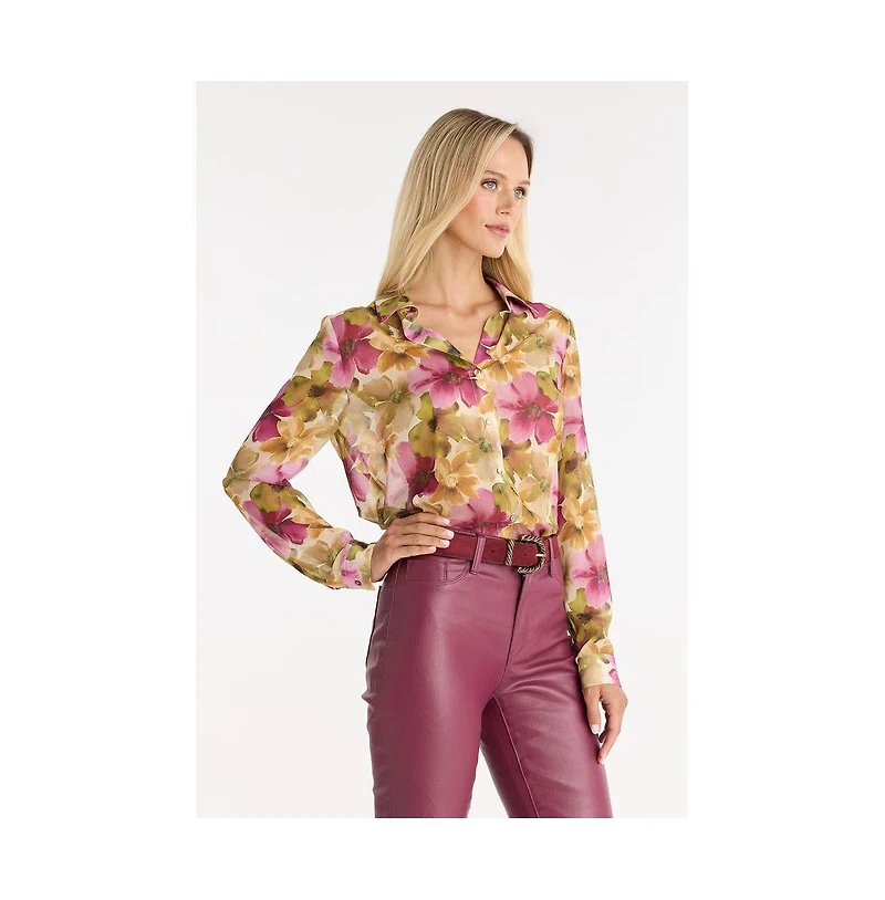 The Noli Shop Womens Ana Button Up Shirt - Floral Print