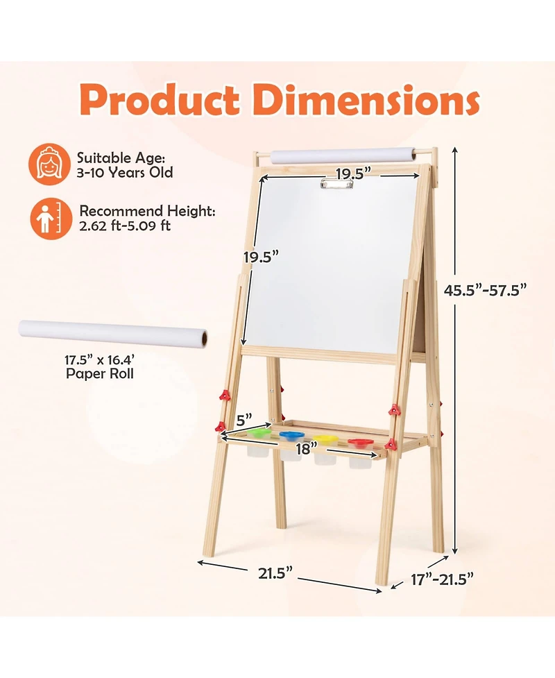 3-in-1 Art Easel for Kids with Magnetic Chalkboard & Whiteboard Paper Roll