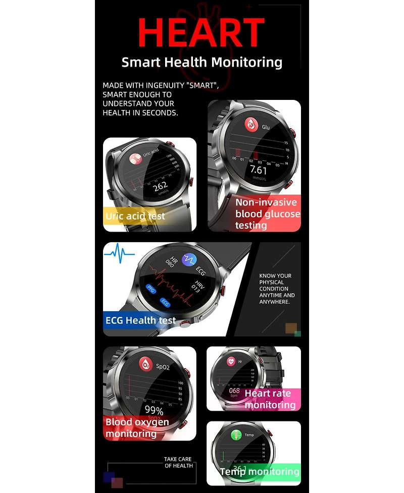 Ruixng Smart HeartGuard Advanced Health Monitoring Smart watch -Red