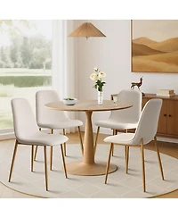 Maison Boucle Light Wood Finish 5-Piece Dining Set with 39.5 Inch Round Table and 4 Green Upholstered Chairs with Wood-Look Metal Legs-Maison Boucle