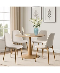 Maison Boucle Light Wood Finish 5-Piece Dining Set with 39.5 Inch Round Table and 4 Green Upholstered Chairs with Wood-Look Metal Legs-Maison Boucle