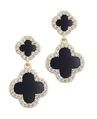 Adornia Gold Cz Double Black Clover Drop Earrings