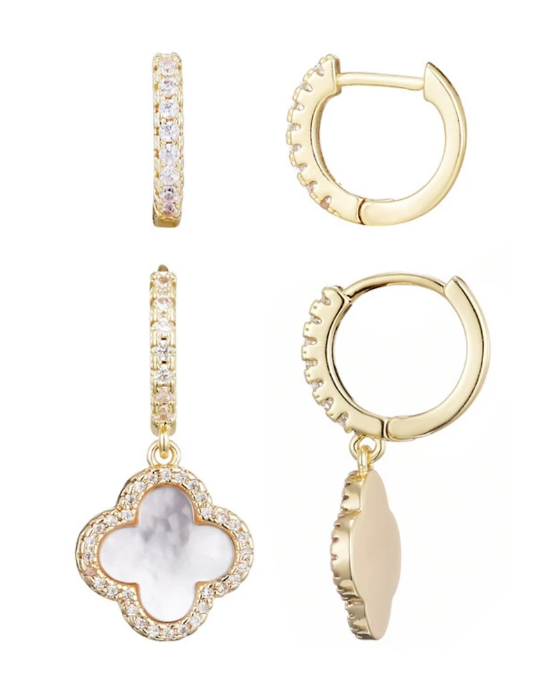 Adornia Gold Cz Halo Clover Huggie Earrings Set