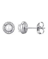 Adornia Silver Freshwater Pearl Cz Halo Stud Earrings
