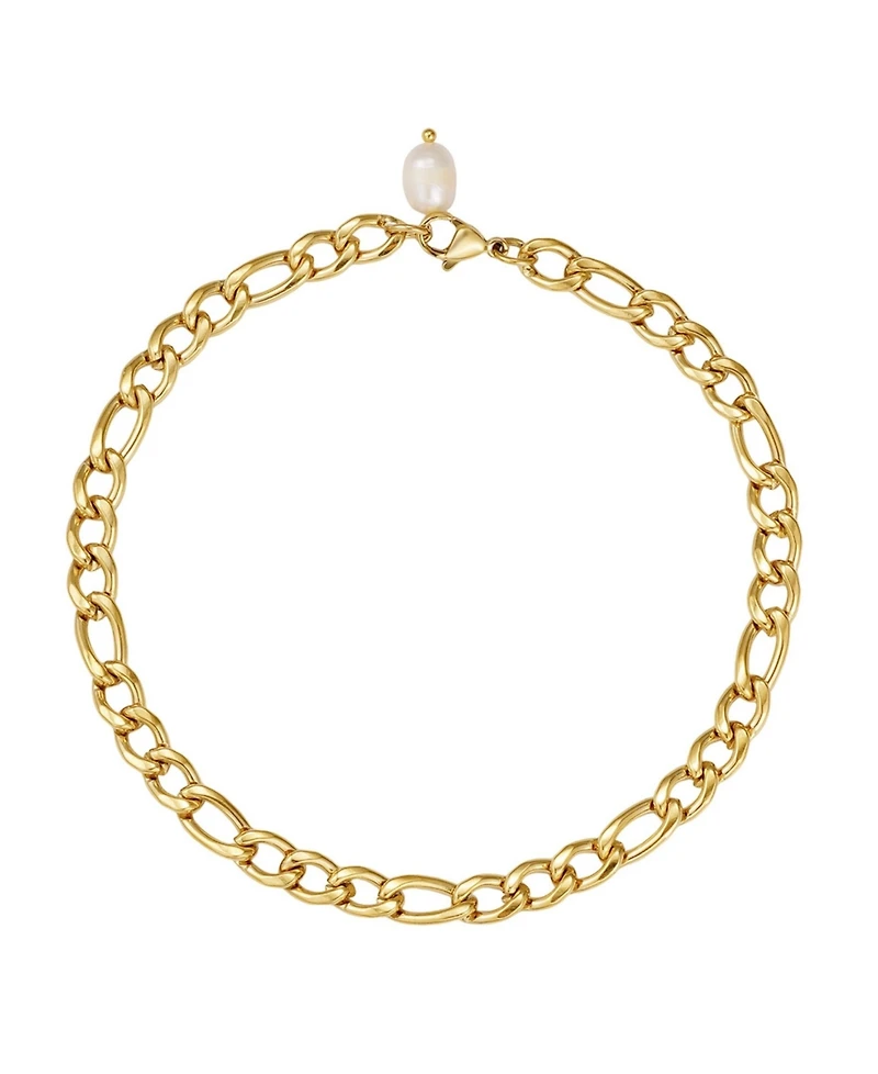 Adornia Tarnish Resistant Gold Freshwater Pearl Figaro Chain Anklet