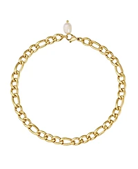 Adornia Tarnish Resistant Gold Freshwater Pearl Figaro Chain Anklet