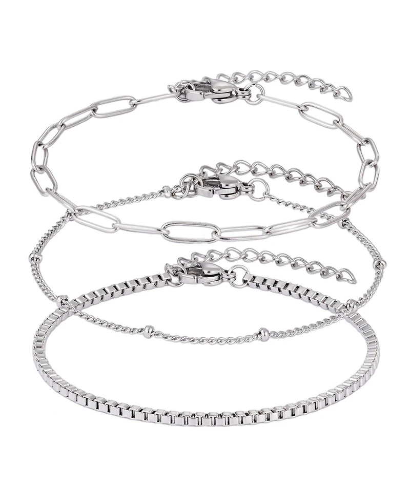 Adornia Tarnish Resistant Silver Chain Bracelet Set