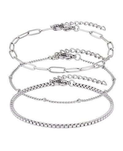 Adornia Tarnish Resistant Silver Chain Bracelet Set