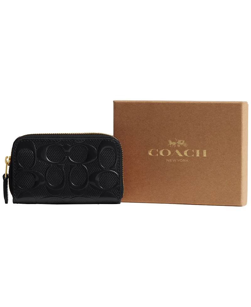 Coach Boxed Essential Patent Signature Zip Around Card Case