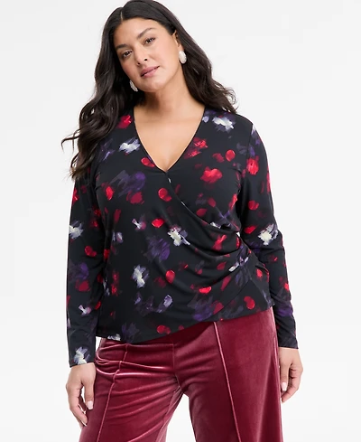 I.n.c. International Concepts Plus Size Printed Surplice-Neck Top, Macy's Exclusive