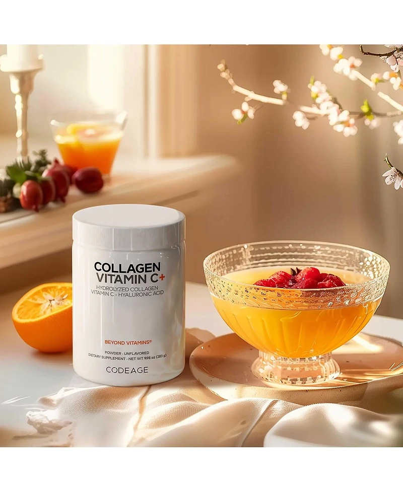 Codeage Collagen Peptides Powder + Vitamin C - 20g Grass-Fed Collagen Per Serving - Digestive Enzymes, Hyaluronic Acid, 18 Amino Acids