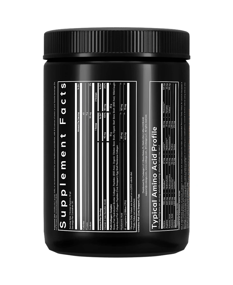 Codeage Multi Collagen Peptides Powder + Probiotics Black Edition, Vitamin C, Hyaluronic Acid Powder Supplement, Grass-Fed, Hydrolyzed, Zero Carbs, Ty