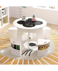 5 Pcs Kids Table and Chair Set with Writable Blackboard Desktop Toddler Table