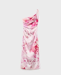 Mango Women's Floral Asymmetrical Satin Dress